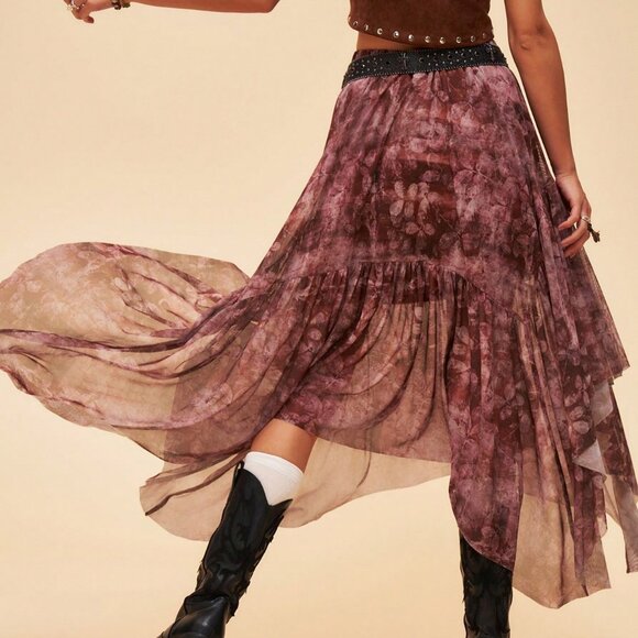 Multicolor Boho Women's Asymmetric Floral Skirt - Picture 4 of 8